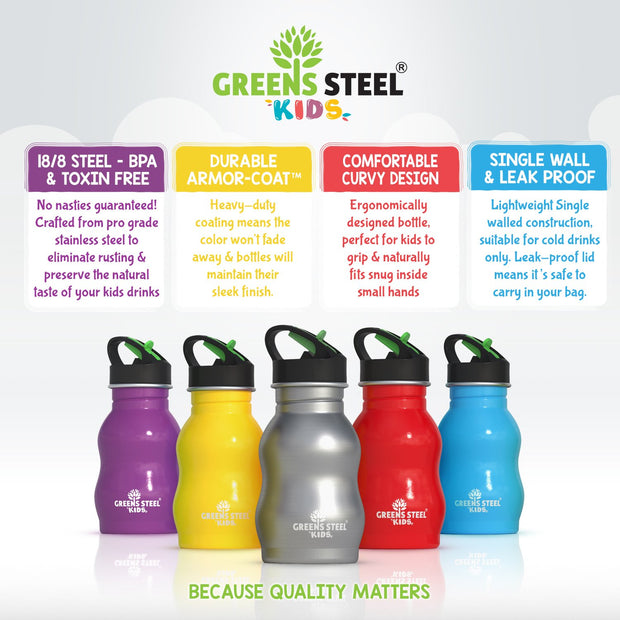 12 oz Reusable Kids Stainless Steel Water Bottle - Greens Steel